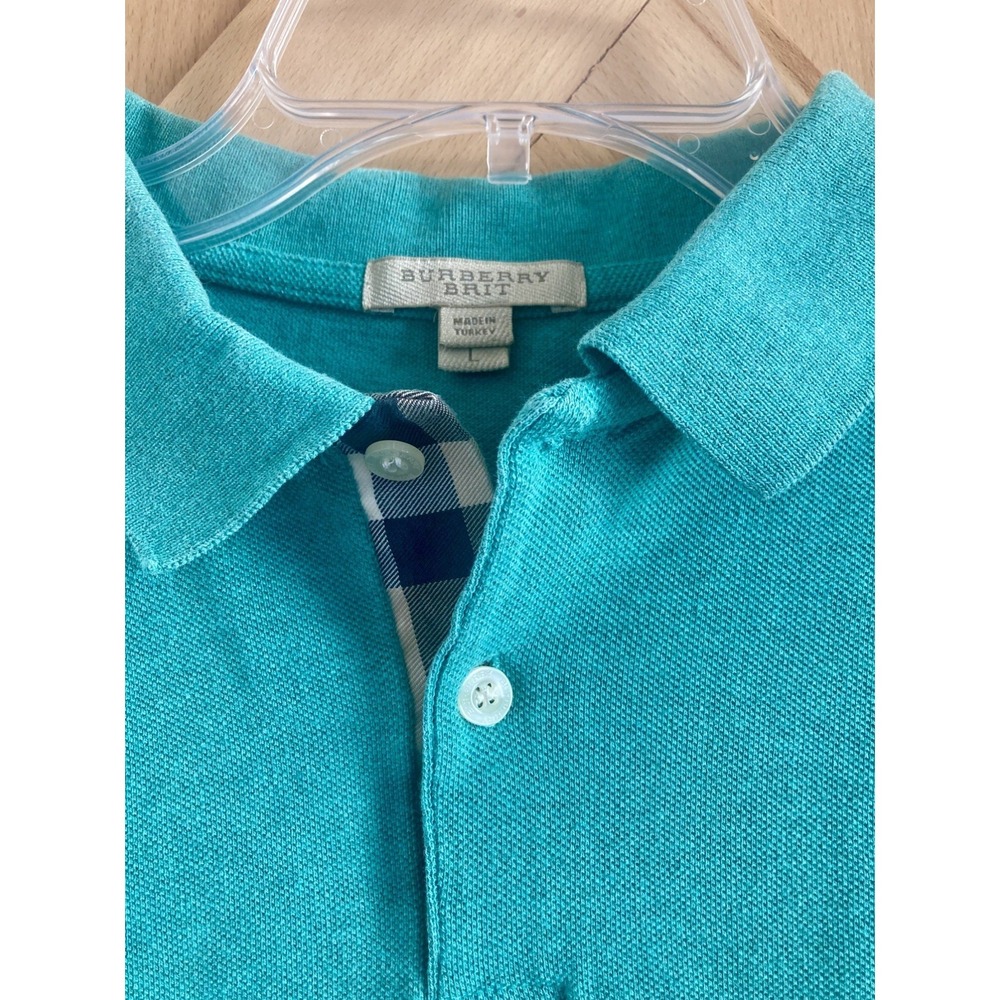 Burberry Brit Classic Fit Polo Shirt Green Men's Large Nova Check Accents Preppy